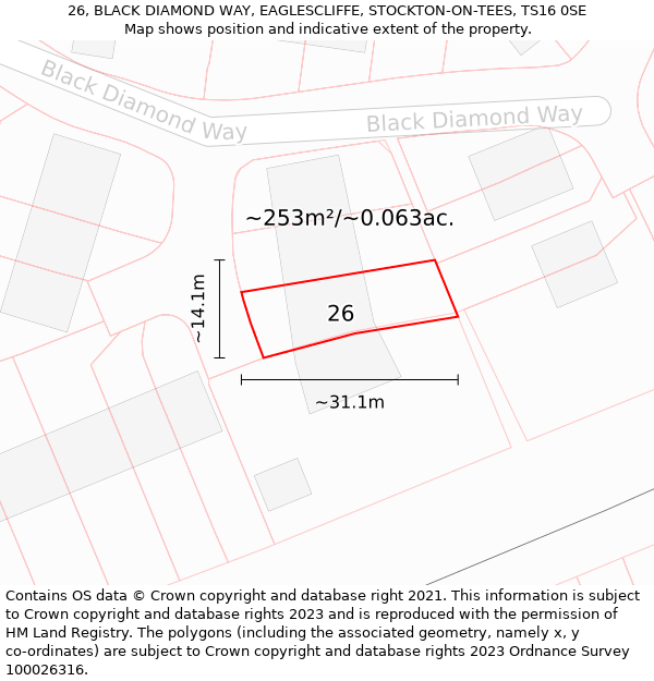 26, BLACK DIAMOND WAY, EAGLESCLIFFE, STOCKTON-ON-TEES, TS16 0SE: Plot and title map