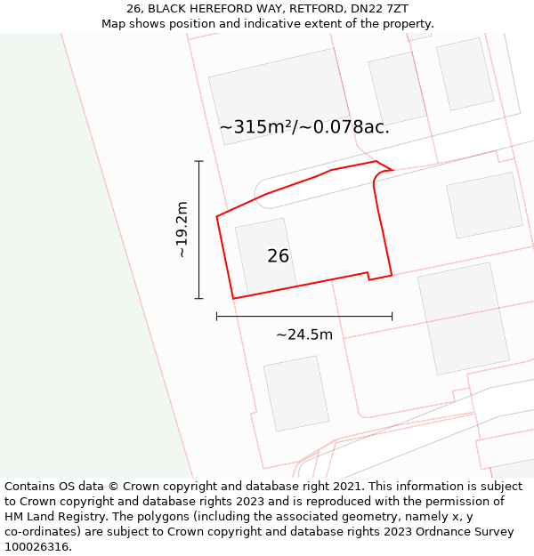 26, BLACK HEREFORD WAY, RETFORD, DN22 7ZT: Plot and title map