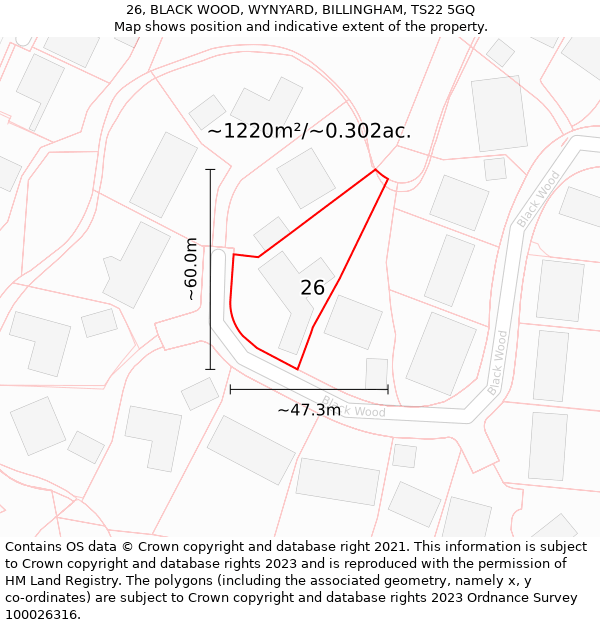 26, BLACK WOOD, WYNYARD, BILLINGHAM, TS22 5GQ: Plot and title map