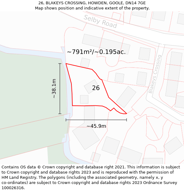 26, BLAKEYS CROSSING, HOWDEN, GOOLE, DN14 7GE: Plot and title map