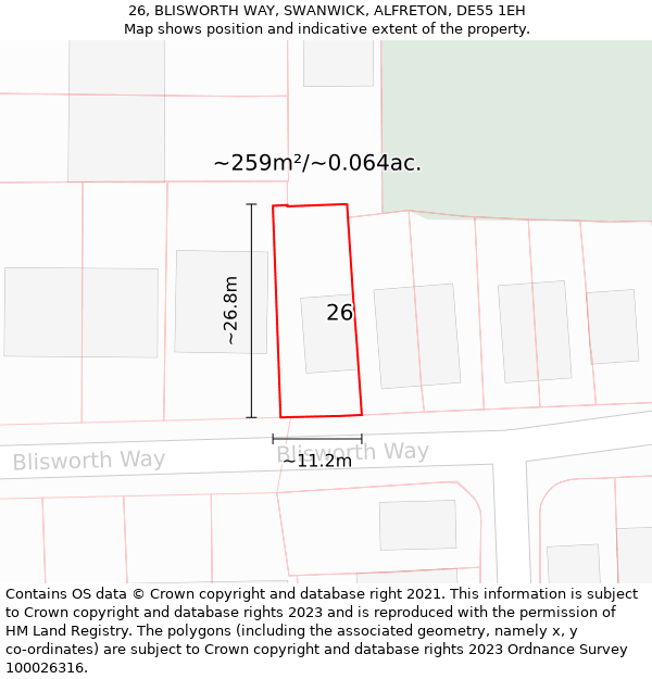 26, BLISWORTH WAY, SWANWICK, ALFRETON, DE55 1EH: Plot and title map