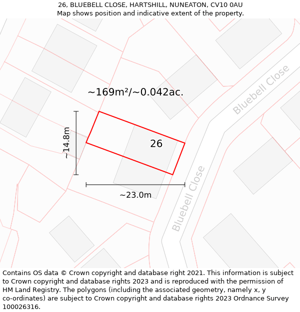 26, BLUEBELL CLOSE, HARTSHILL, NUNEATON, CV10 0AU: Plot and title map