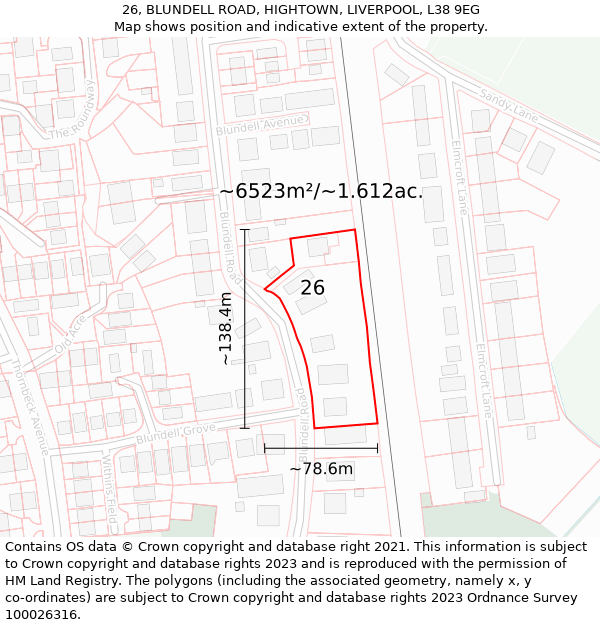 26, BLUNDELL ROAD, HIGHTOWN, LIVERPOOL, L38 9EG: Plot and title map