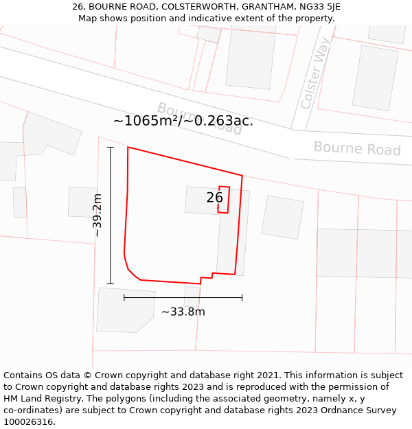 26, BOURNE ROAD, COLSTERWORTH, GRANTHAM, NG33 5JE: Plot and title map