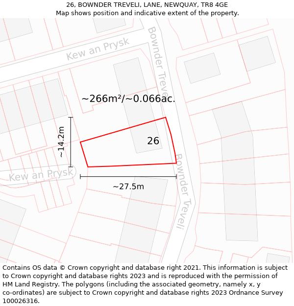 26, BOWNDER TREVELI, LANE, NEWQUAY, TR8 4GE: Plot and title map