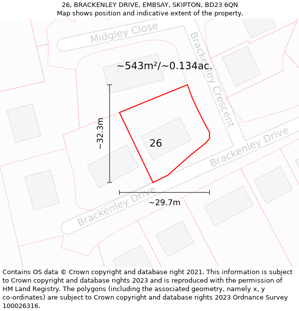 26, BRACKENLEY DRIVE, EMBSAY, SKIPTON, BD23 6QN: Plot and title map