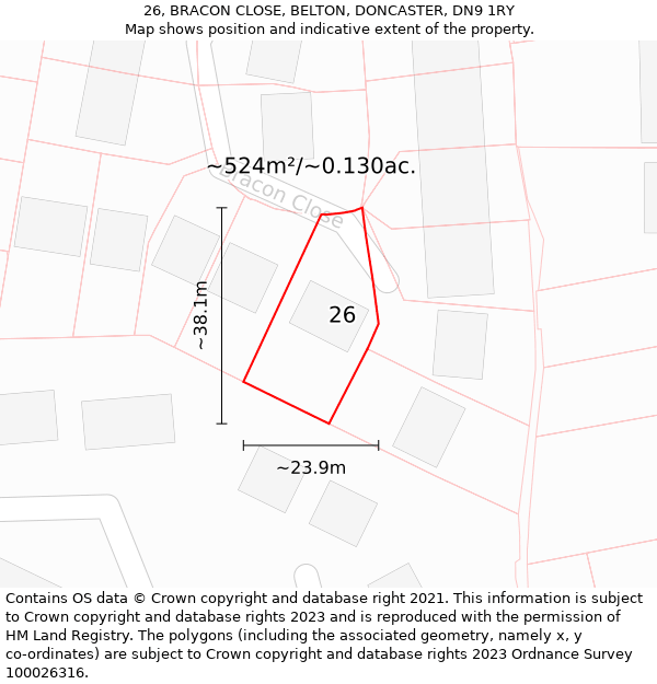 26, BRACON CLOSE, BELTON, DONCASTER, DN9 1RY: Plot and title map