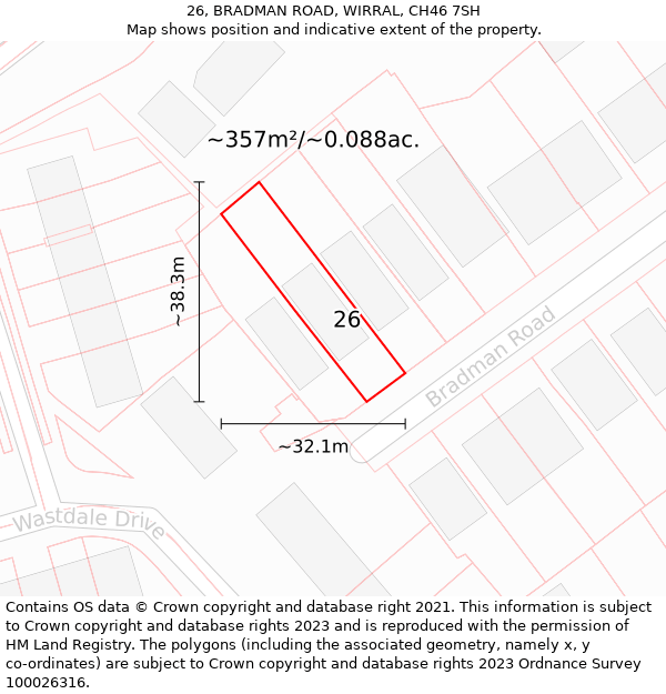 26, BRADMAN ROAD, WIRRAL, CH46 7SH: Plot and title map