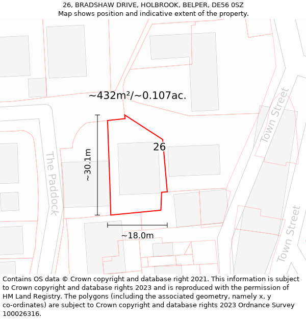 26, BRADSHAW DRIVE, HOLBROOK, BELPER, DE56 0SZ: Plot and title map