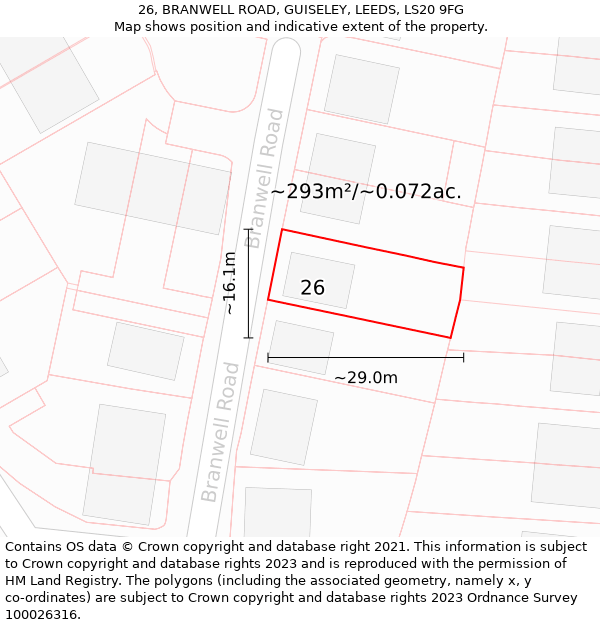 26, BRANWELL ROAD, GUISELEY, LEEDS, LS20 9FG: Plot and title map