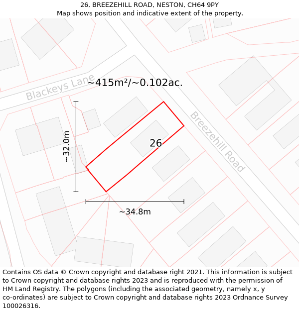 26, BREEZEHILL ROAD, NESTON, CH64 9PY: Plot and title map