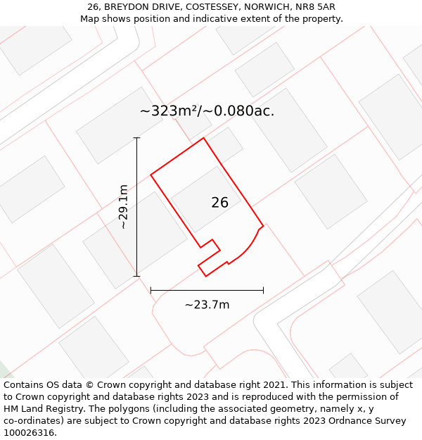 26, BREYDON DRIVE, COSTESSEY, NORWICH, NR8 5AR: Plot and title map