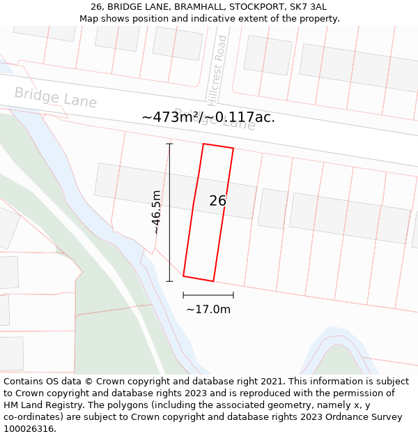 26, BRIDGE LANE, BRAMHALL, STOCKPORT, SK7 3AL: Plot and title map