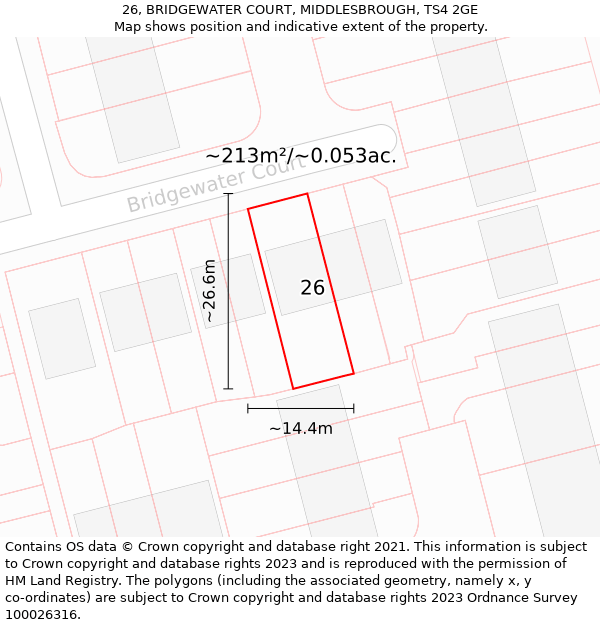 26, BRIDGEWATER COURT, MIDDLESBROUGH, TS4 2GE: Plot and title map