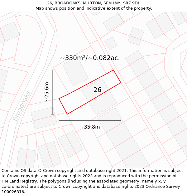 26, BROADOAKS, MURTON, SEAHAM, SR7 9DL: Plot and title map