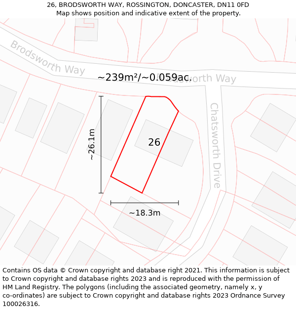 26, BRODSWORTH WAY, ROSSINGTON, DONCASTER, DN11 0FD: Plot and title map