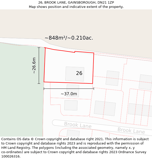 26, BROOK LANE, GAINSBOROUGH, DN21 1ZP: Plot and title map