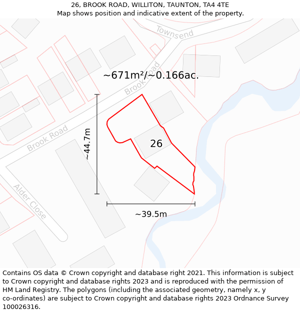 26, BROOK ROAD, WILLITON, TAUNTON, TA4 4TE: Plot and title map