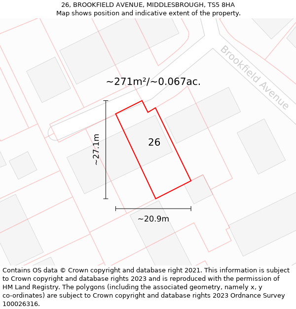 26, BROOKFIELD AVENUE, MIDDLESBROUGH, TS5 8HA: Plot and title map