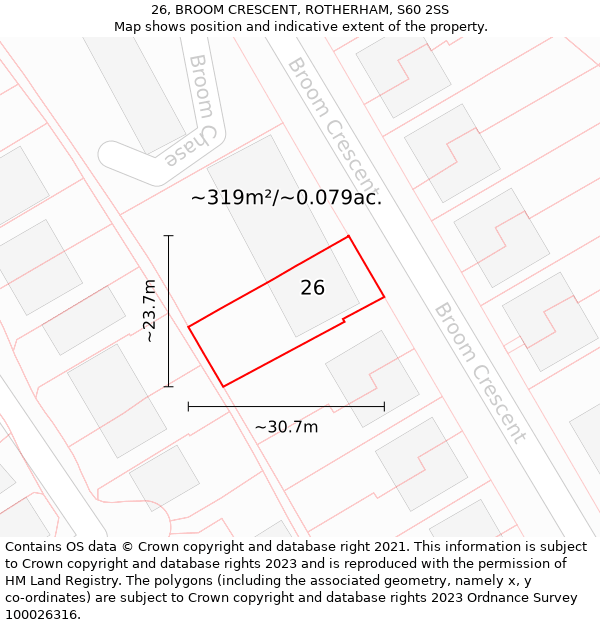 26, BROOM CRESCENT, ROTHERHAM, S60 2SS: Plot and title map