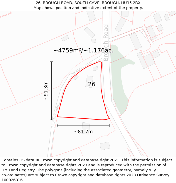 26, BROUGH ROAD, SOUTH CAVE, BROUGH, HU15 2BX: Plot and title map