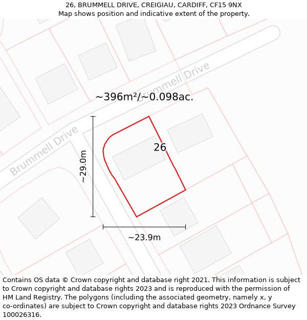 26, BRUMMELL DRIVE, CREIGIAU, CARDIFF, CF15 9NX: Plot and title map