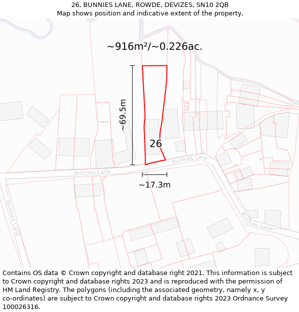 26, BUNNIES LANE, ROWDE, DEVIZES, SN10 2QB: Plot and title map