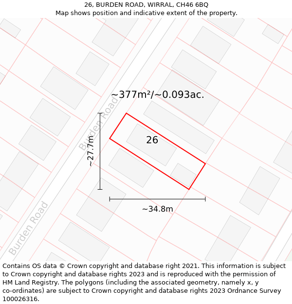 26, BURDEN ROAD, WIRRAL, CH46 6BQ: Plot and title map