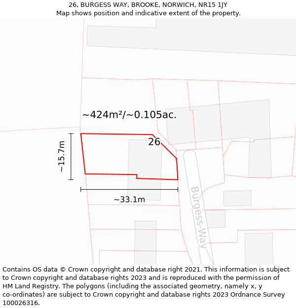 26, BURGESS WAY, BROOKE, NORWICH, NR15 1JY: Plot and title map