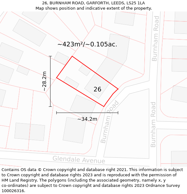 26, BURNHAM ROAD, GARFORTH, LEEDS, LS25 1LA: Plot and title map