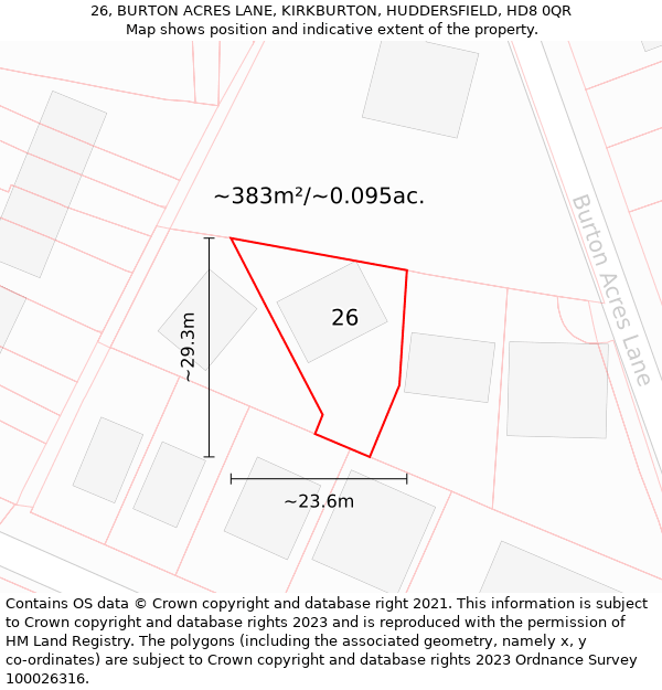 26, BURTON ACRES LANE, KIRKBURTON, HUDDERSFIELD, HD8 0QR: Plot and title map