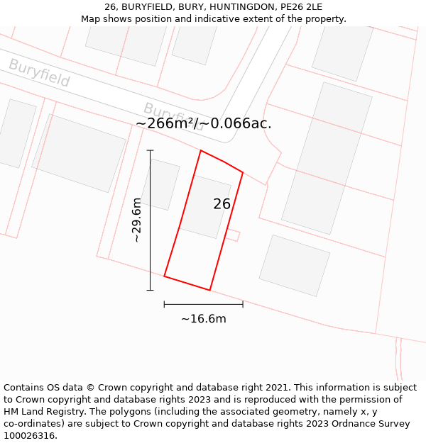 26, BURYFIELD, BURY, HUNTINGDON, PE26 2LE: Plot and title map