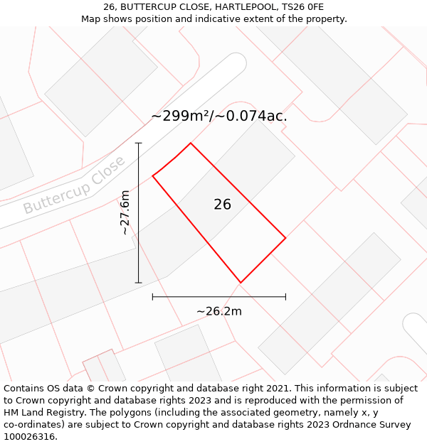 26, BUTTERCUP CLOSE, HARTLEPOOL, TS26 0FE: Plot and title map