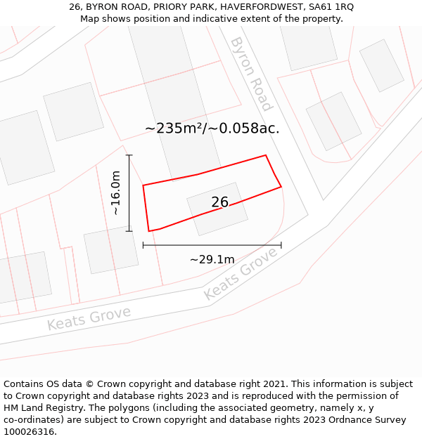 26, BYRON ROAD, PRIORY PARK, HAVERFORDWEST, SA61 1RQ: Plot and title map