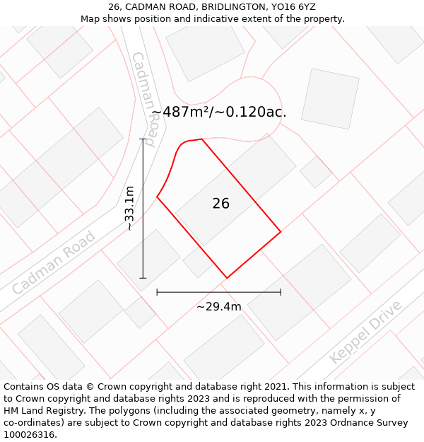 26, CADMAN ROAD, BRIDLINGTON, YO16 6YZ: Plot and title map