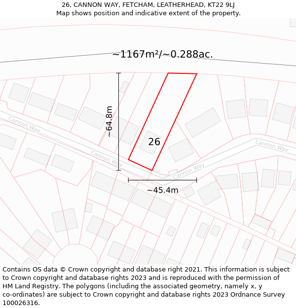 26, CANNON WAY, FETCHAM, LEATHERHEAD, KT22 9LJ: Plot and title map