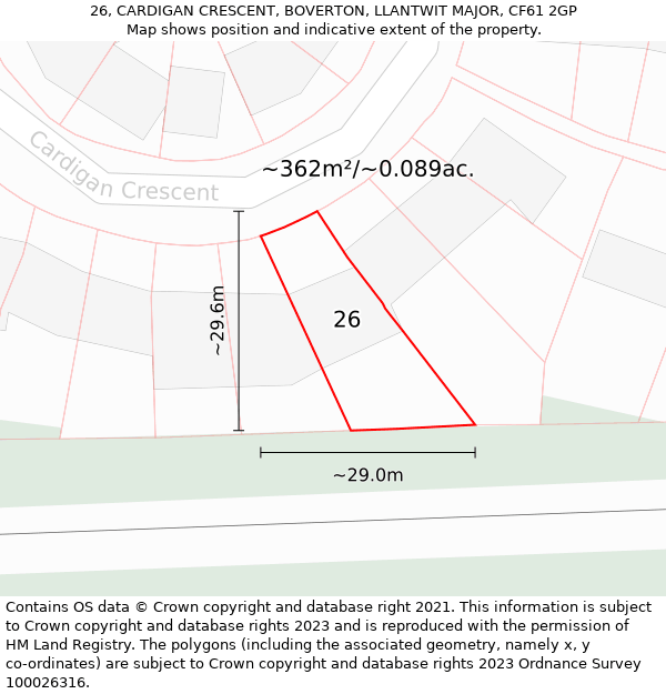 26, CARDIGAN CRESCENT, BOVERTON, LLANTWIT MAJOR, CF61 2GP: Plot and title map