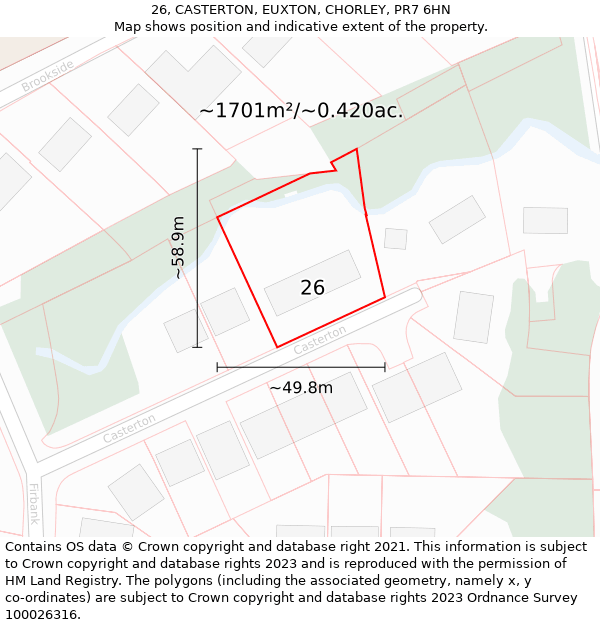 26, CASTERTON, EUXTON, CHORLEY, PR7 6HN: Plot and title map