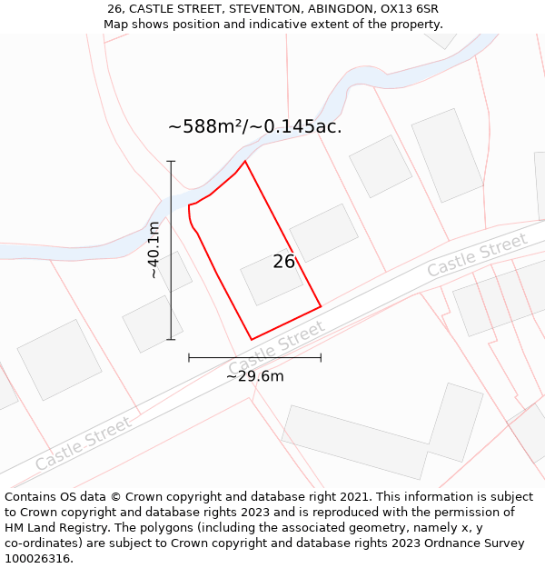 26, CASTLE STREET, STEVENTON, ABINGDON, OX13 6SR: Plot and title map