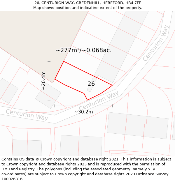 26, CENTURION WAY, CREDENHILL, HEREFORD, HR4 7FF: Plot and title map