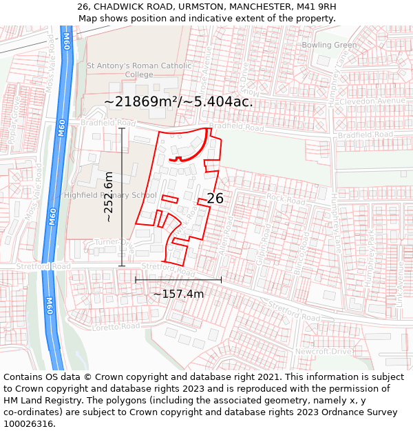 26, CHADWICK ROAD, URMSTON, MANCHESTER, M41 9RH: Plot and title map