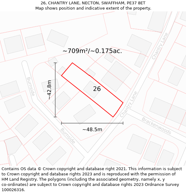 26, CHANTRY LANE, NECTON, SWAFFHAM, PE37 8ET: Plot and title map