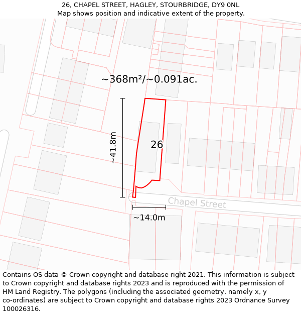 26, CHAPEL STREET, HAGLEY, STOURBRIDGE, DY9 0NL: Plot and title map
