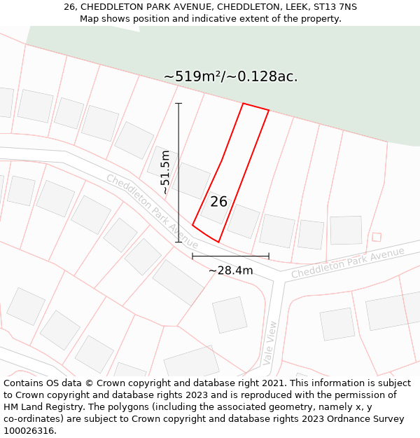 26, CHEDDLETON PARK AVENUE, CHEDDLETON, LEEK, ST13 7NS: Plot and title map