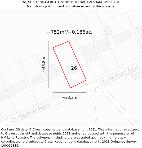 26, CHELTENHAM ROAD, SEDGEBERROW, EVESHAM, WR11 7UL: Plot and title map