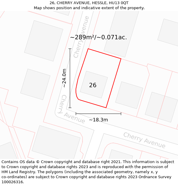 26, CHERRY AVENUE, HESSLE, HU13 0QT: Plot and title map