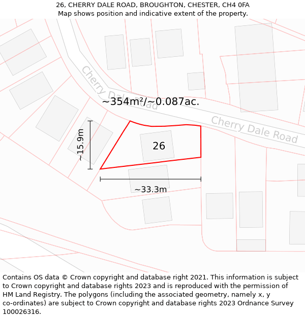 26, CHERRY DALE ROAD, BROUGHTON, CHESTER, CH4 0FA: Plot and title map