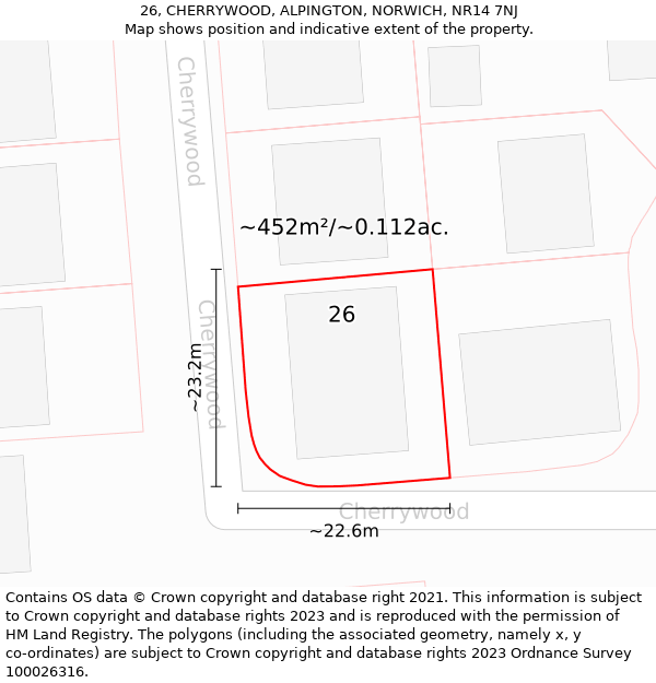 26, CHERRYWOOD, ALPINGTON, NORWICH, NR14 7NJ: Plot and title map