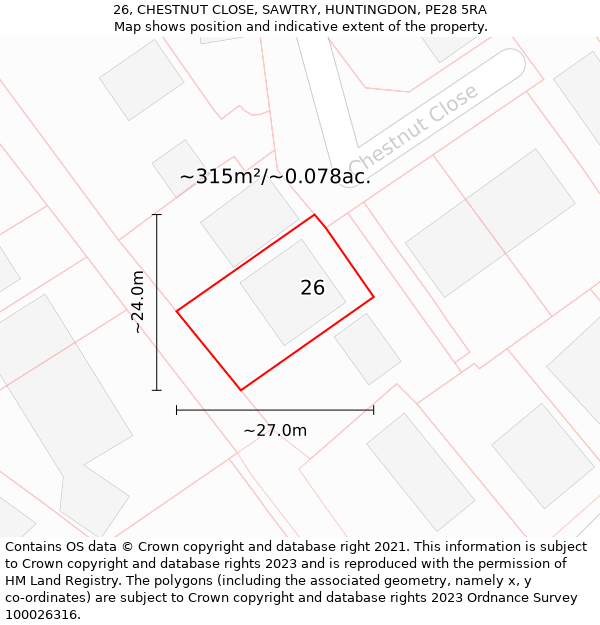 26, CHESTNUT CLOSE, SAWTRY, HUNTINGDON, PE28 5RA: Plot and title map