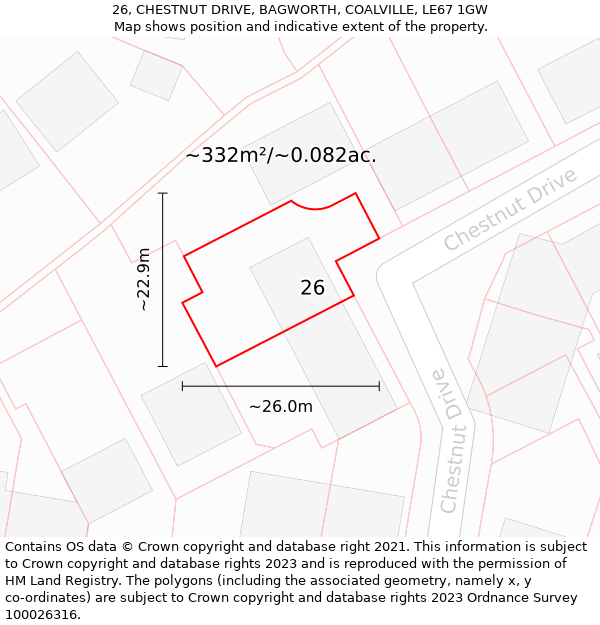 26, CHESTNUT DRIVE, BAGWORTH, COALVILLE, LE67 1GW: Plot and title map